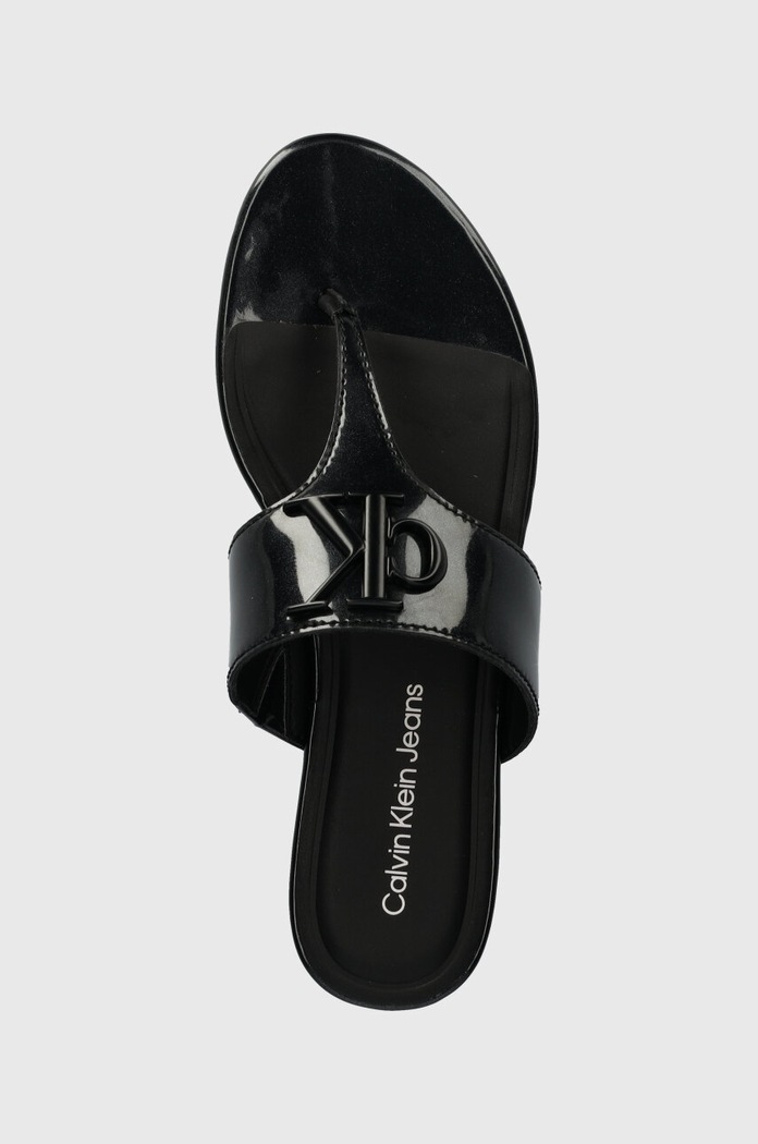 Žabky Calvin Klein Jeans FLAT SANDAL SLIDE TOEPOST MG MET černá YW0YW01342
