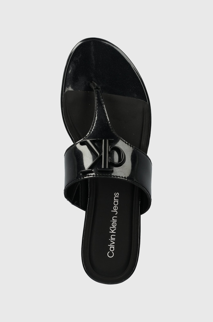 Žabky Calvin Klein Jeans FLAT SANDAL SLIDE TOEPOST MG MET černá YW0YW01342