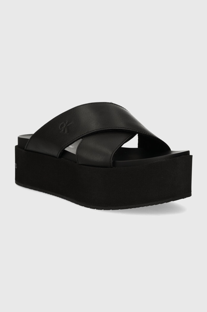 Calvin Klein Jeans klapki skórzane FLATFORM CROSS MG UC YW0YW01349 czarny SS25