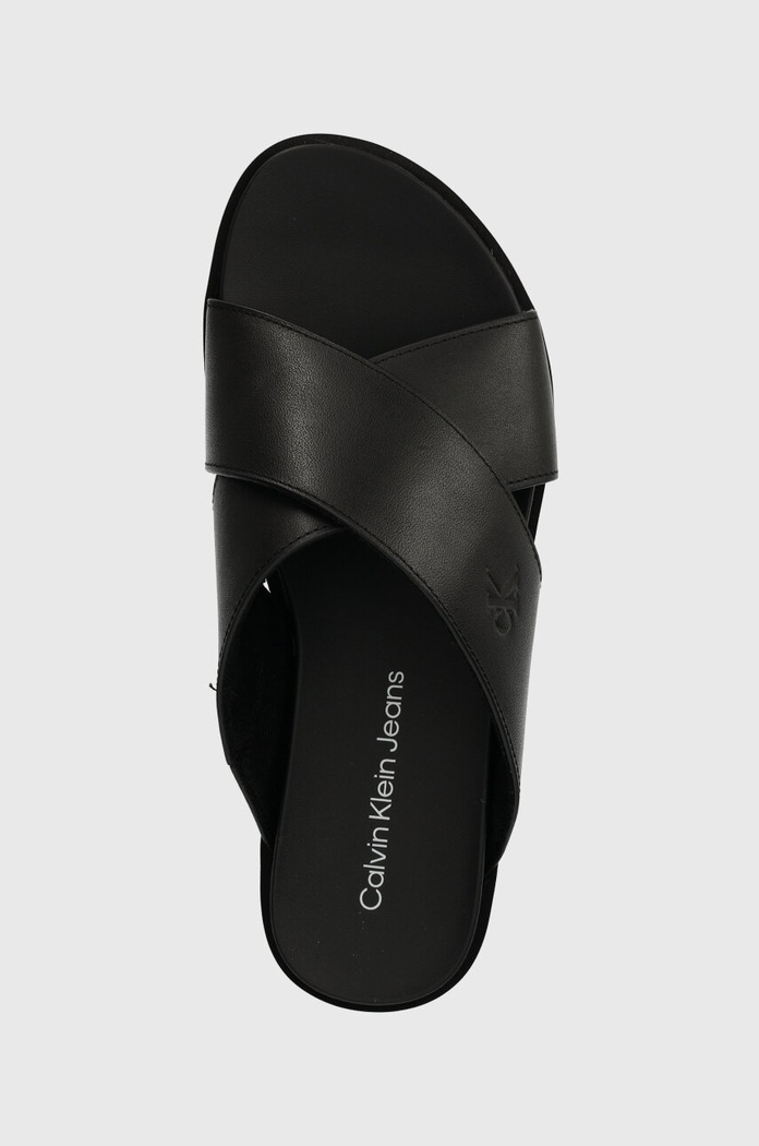 Calvin Klein Jeans klapki skórzane FLATFORM CROSS MG UC czarny YW0YW01349