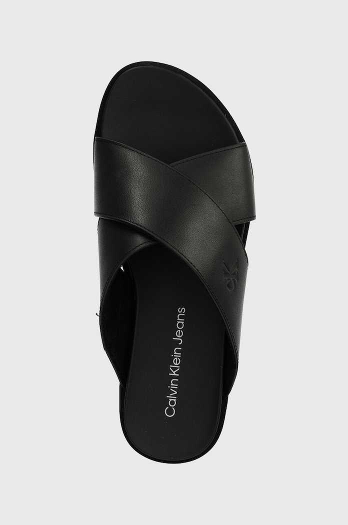 Calvin Klein Jeans klapki skórzane FLATFORM CROSS MG UC czarny YW0YW01349