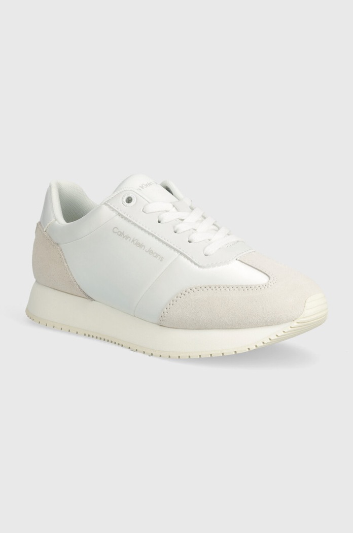 Tenisky Calvin Klein Jeans RUNNER LOW LACE MIX IN DC semišová kůže bílá YW0YW01367