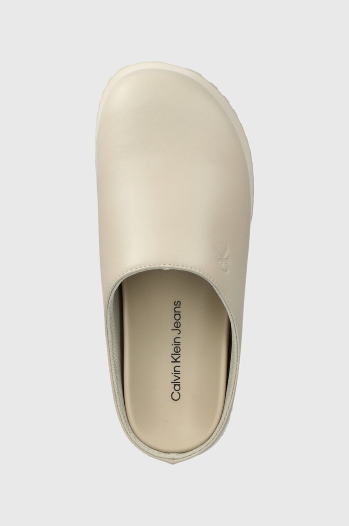 Calvin Klein Jeans klapki skórzane CLOSE TOE FLATFORM MG UC beżowy YW0YW01440