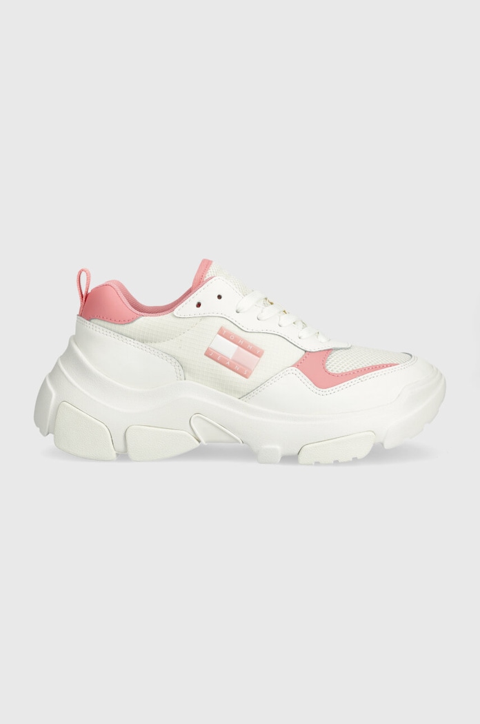 Tenisky Tommy Jeans TJW LIGHTWEIGHT HYBRID RUNNER přírodní kůže bílá EN0EN02566
