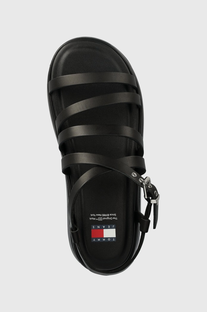 Tommy Jeans sandały skórzane TJW STRAPPY WEDGE SANDAL czarny EN0EN02516