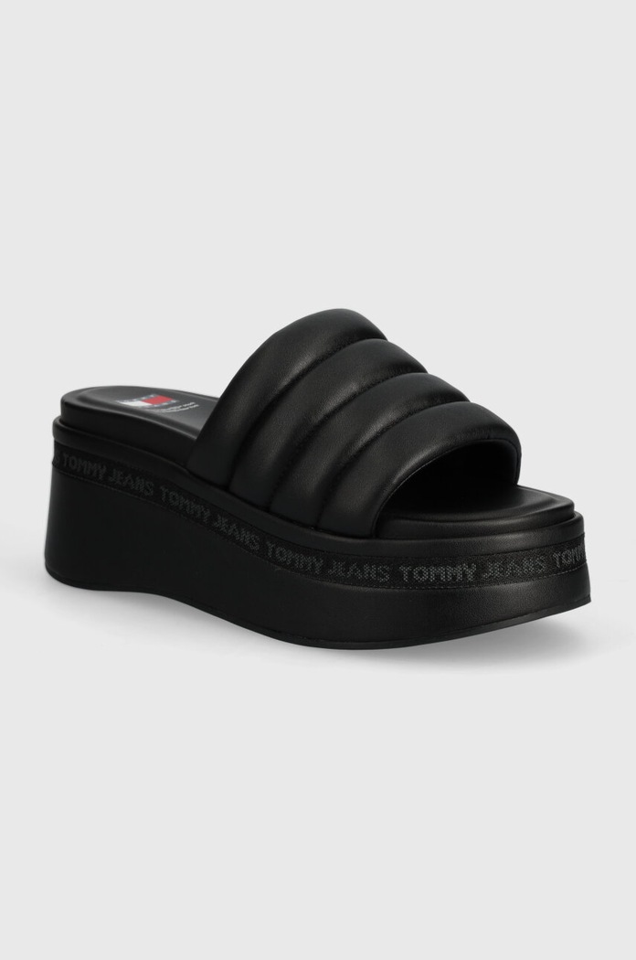 Tommy Jeans klapki TJW WEDGE SANDAL imitacja skóry licowej czarny EN0EN02455