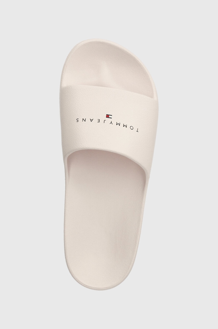 Παντόφλες Tommy Jeans TJW PRINTED PU POOL SLIDE μπεζ EN0EN02693