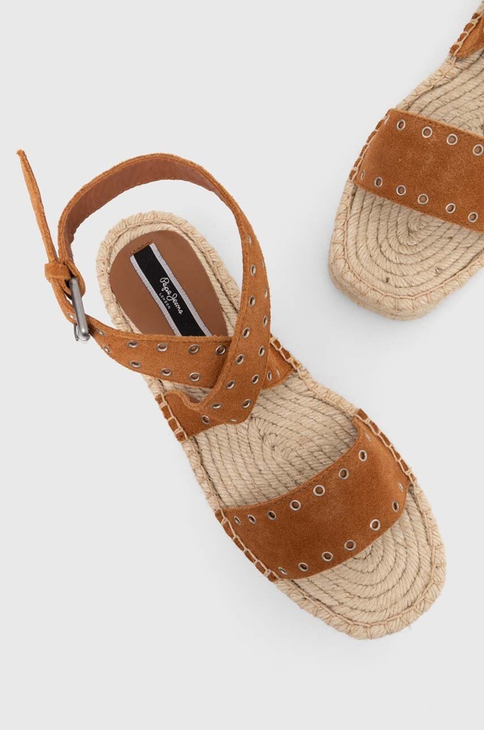 Велурени сандали Pepe Jeans PLS90657 кафяв PLS90657