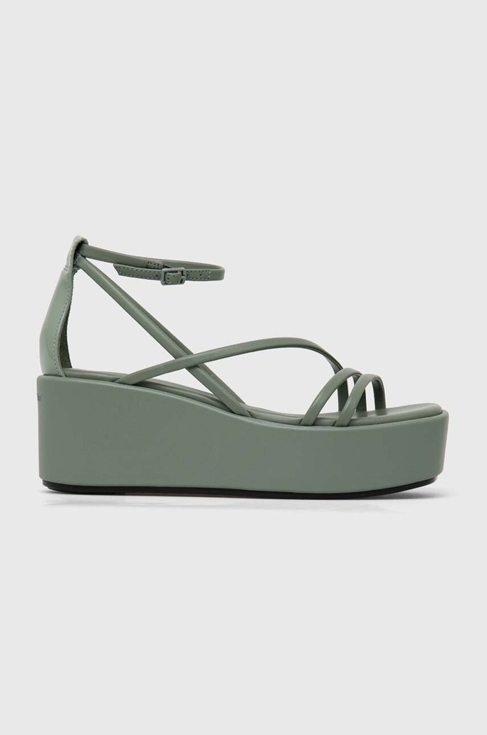 Calvin Klein sandały skórzane WEDGE SANDAL 30 LTH HW0HW01949 zielony SS24