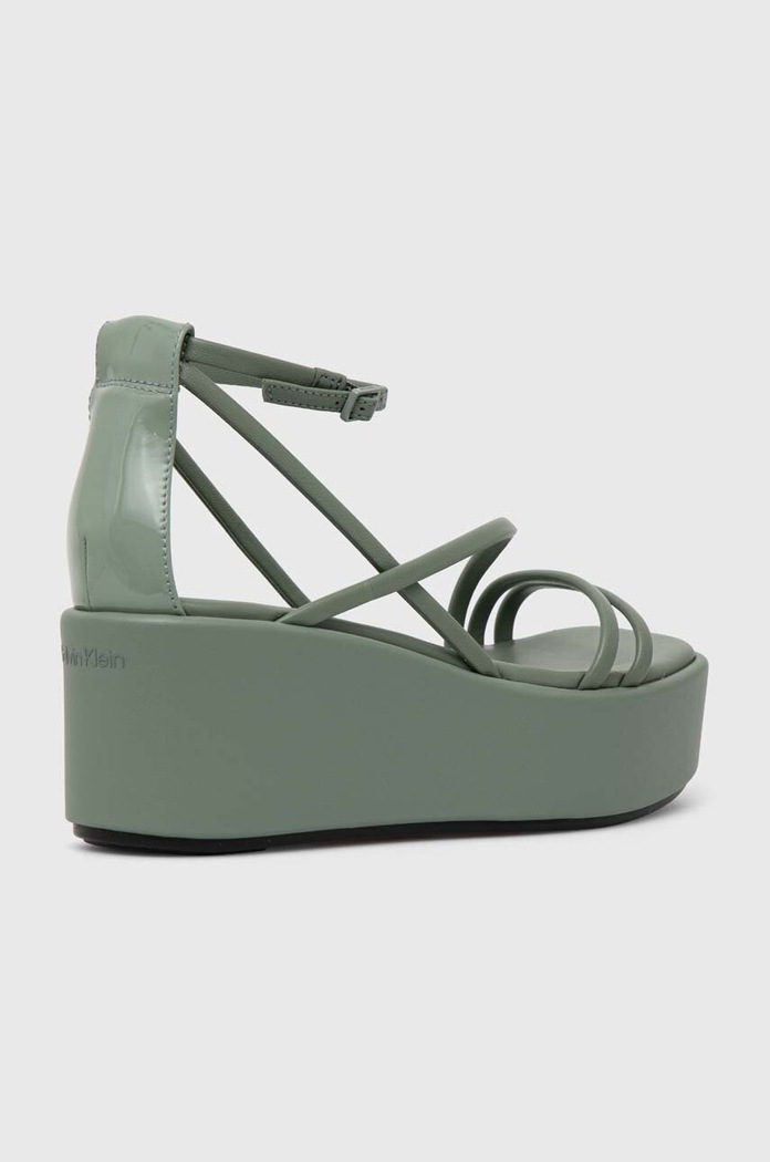 Obuwie Calvin Klein sandały skórzane WEDGE SANDAL 30 LTH HW0HW01949 zielony