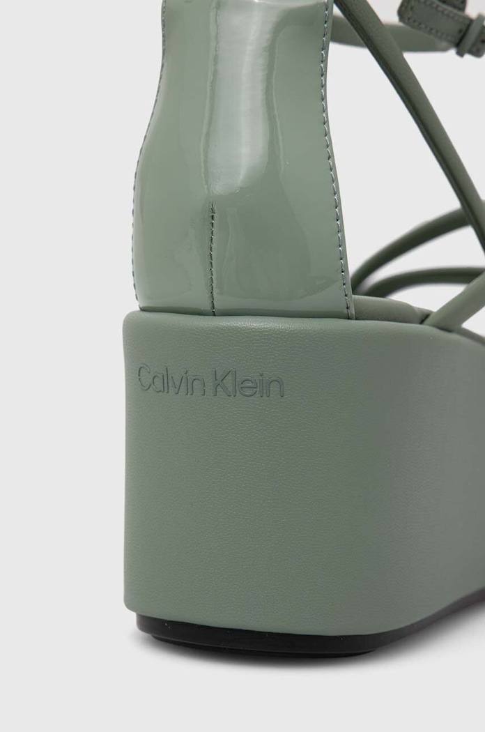 Calvin Klein sandały skórzane WEDGE SANDAL 30 LTH zielony HW0HW01949