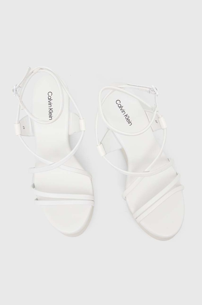 Calvin Klein sandale de piele WEDGE alb HW0HW01952
