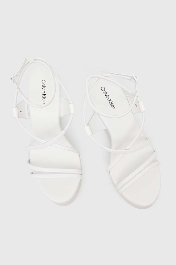 Calvin Klein sandale de piele WEDGE alb HW0HW01952