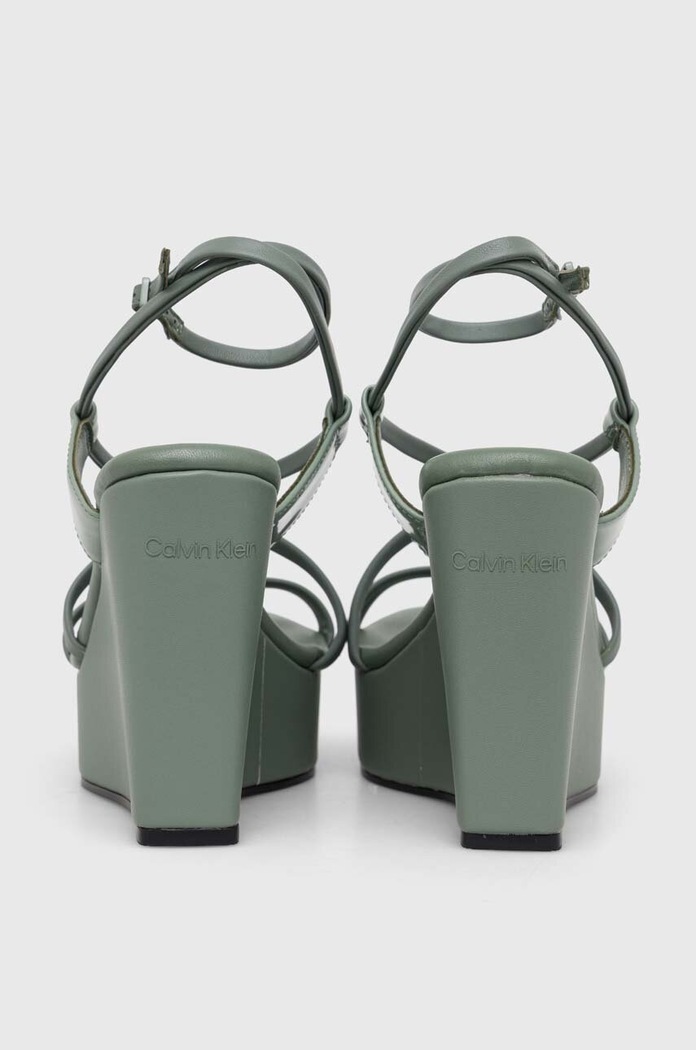 Kožené sandály Calvin Klein WEDGE zelená HW0HW01952