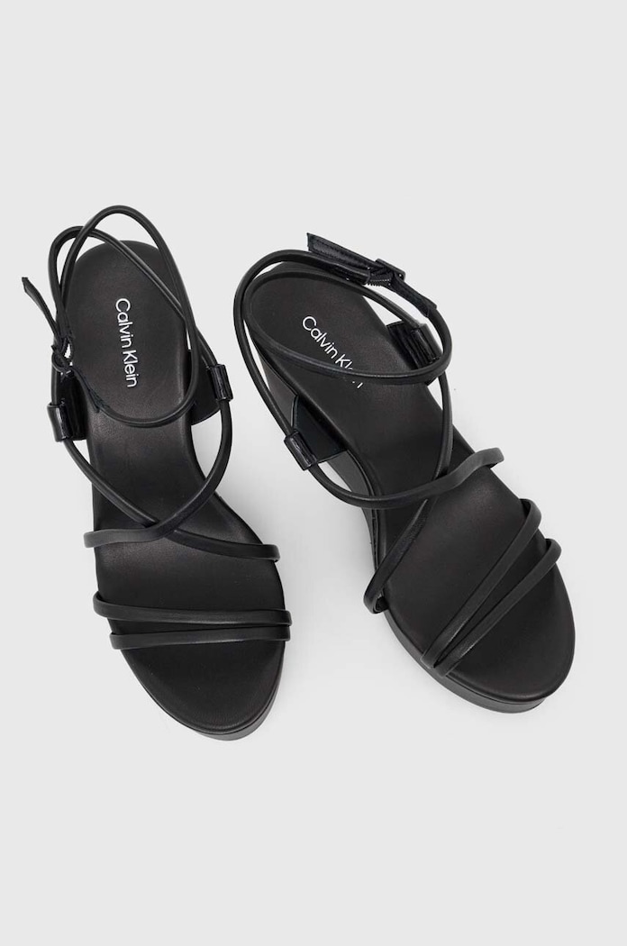 Calvin Klein sandały skórzane WEDGE czarny HW0HW01952