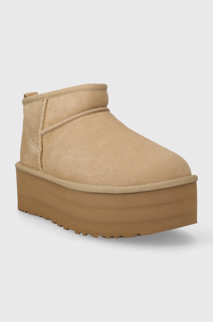 UGG cizme de zăpadă din piele întoarsă Classic Ultra Mini Platform 1135092.SAN bej AA00