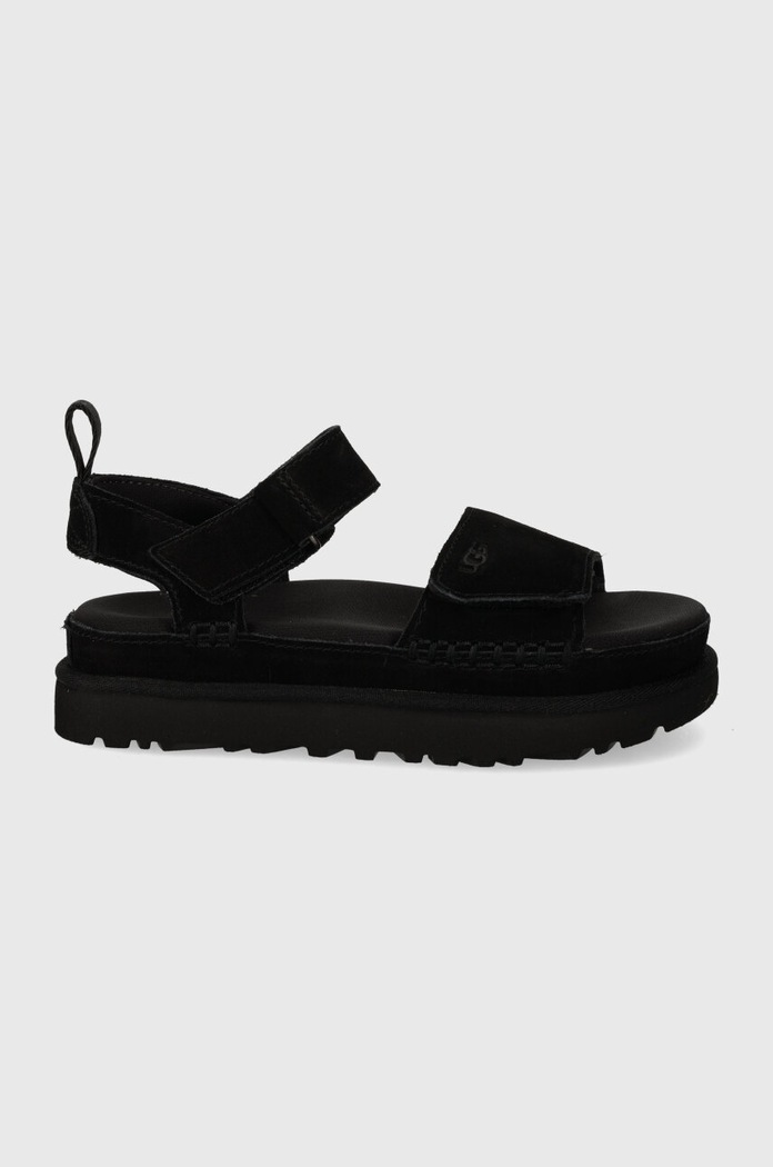 Πέδιλα σουέτ UGG Goldenstar ίσια πλατφόρμα μαύρο 1136783.BLK