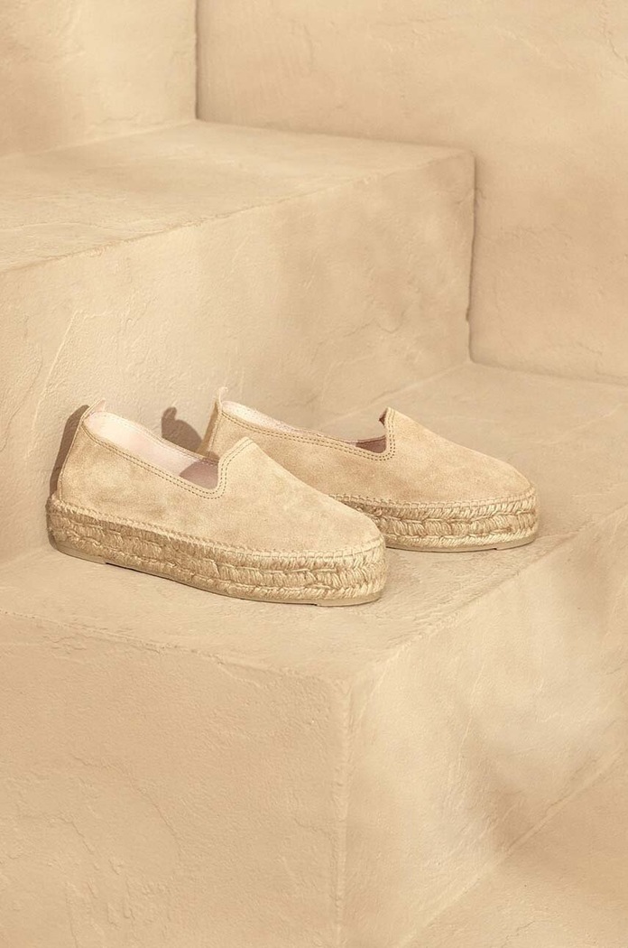 Manebi espadryle zamszowe Hamptons Double Sole Espadrilles platforma beżowy K.1.1.D0
