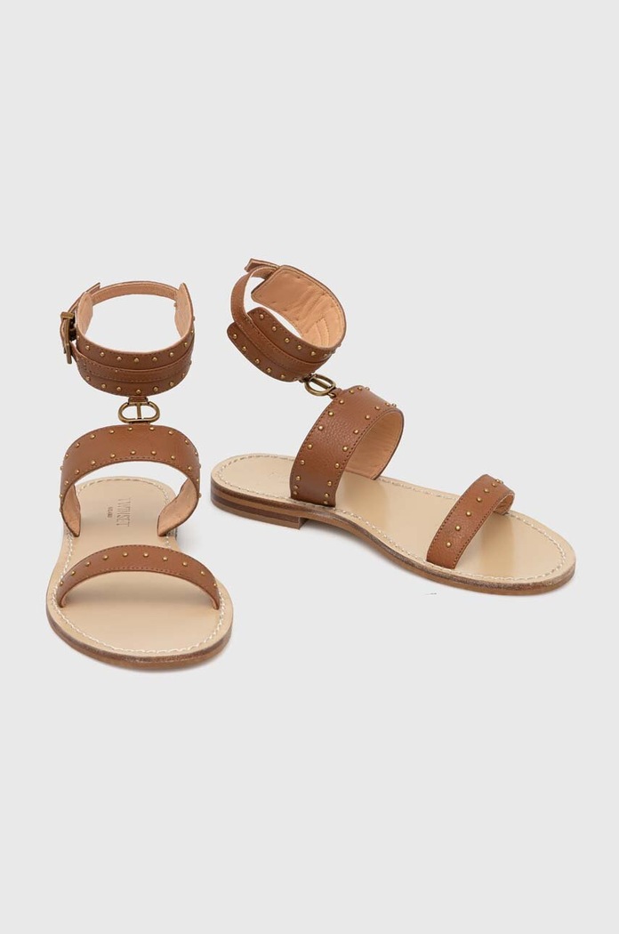 Twinset sandały skórzane 241TCT050.00057 brązowy SS24