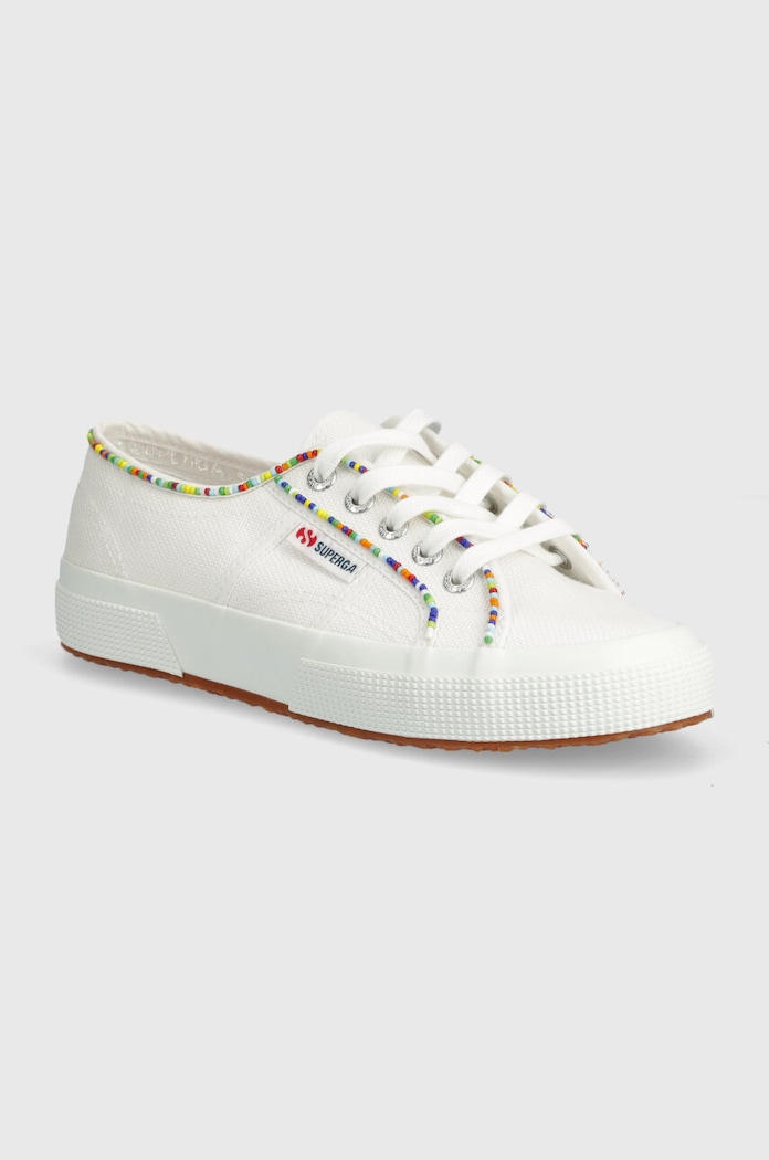 Πάνινα παπούτσια Superga 2750 MULTICOLOR BEADS φλατ λευκό S31352W