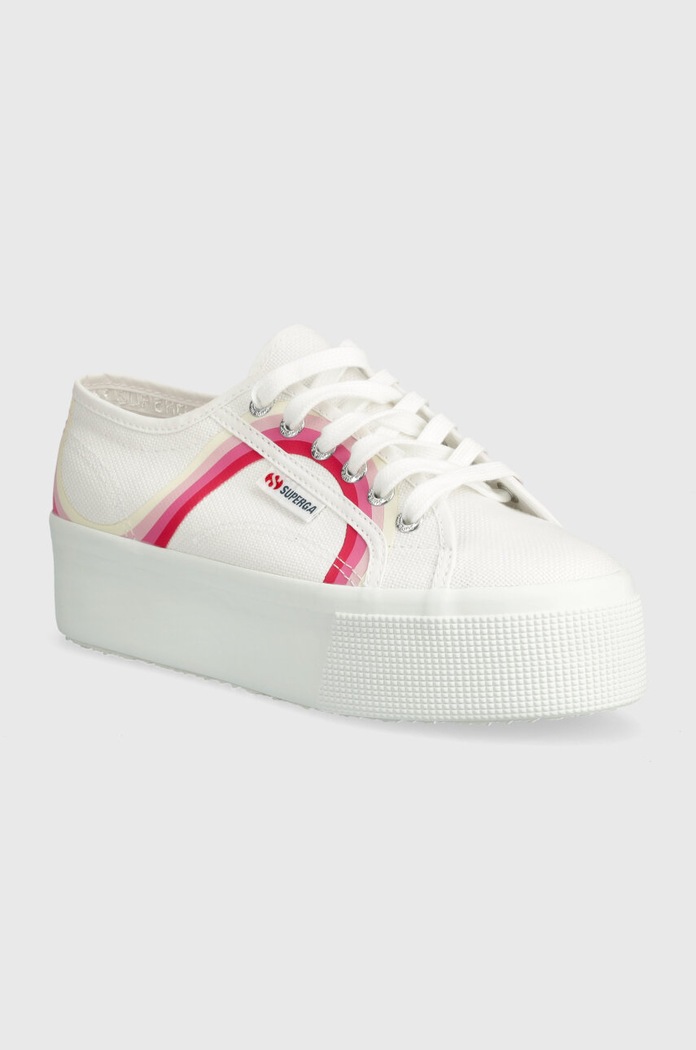Πάνινα παπούτσια Superga 2790 ROUND STRIPES πλατφόρμα λευκό S4128TW