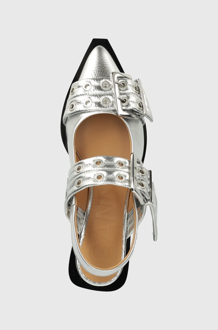 Baleríny GANNI Feminine Buckle Ballerina Metallic stříbrná S2725