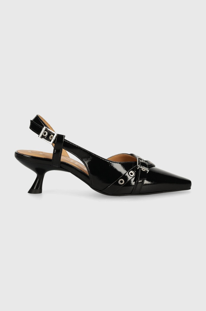 GANNI szpilki Eyelets Open Kitten Heel Pump Naplack S2638 czarny SS24