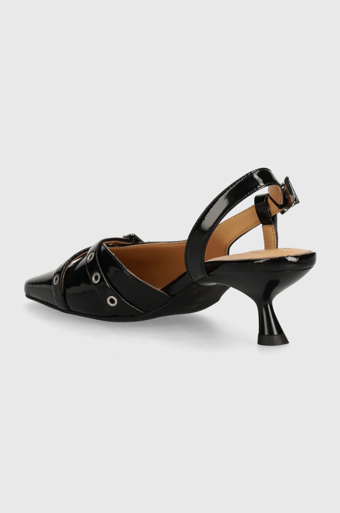 Obuwie GANNI szpilki Eyelets Open Kitten Heel Pump Naplack S2638 czarny
