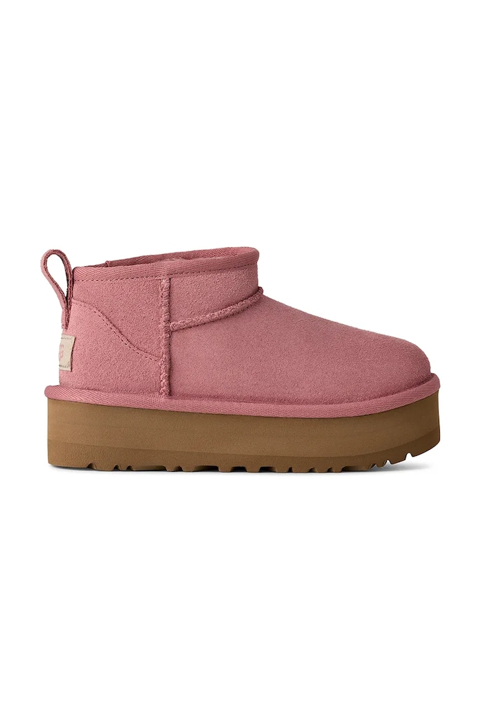 UGG cizme de zăpadă din piele întoarsă CLASSIC ULTRA MINI PLATFORM izolat roz 1157791K