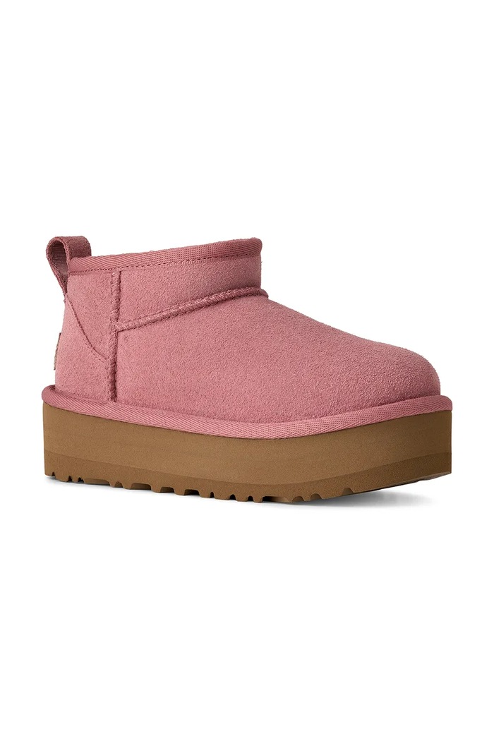 UGG cizme de zăpadă din piele întoarsă CLASSIC ULTRA MINI PLATFORM 1157791K roz AA00