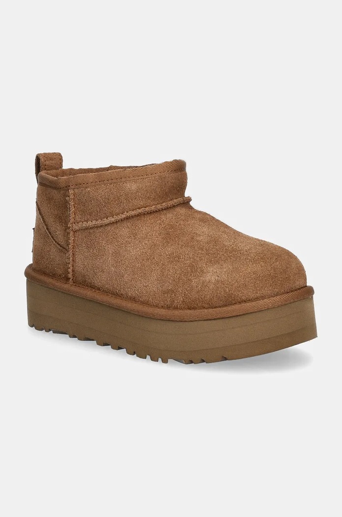 Μπότες σουέτ για παιδιά UGG CLASSIC ULTRA MINI PLATFORM χωρίς φερμουάρ καφέ 1157791K