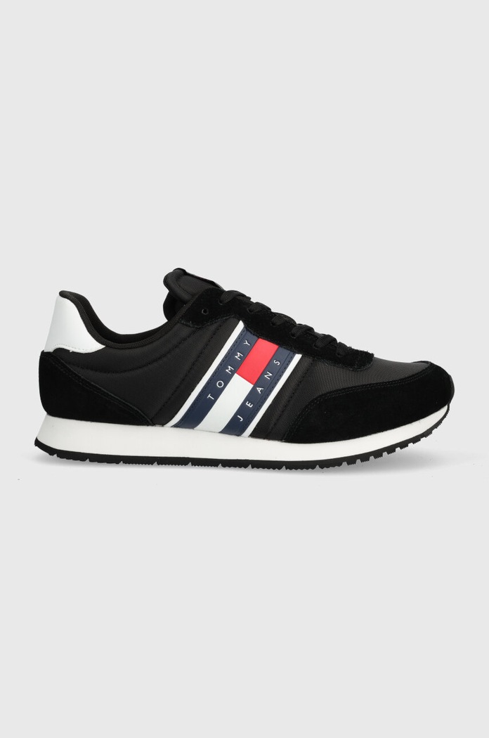 Sneakers boty Tommy Jeans TJM RUNNER CASUAL ESS semišová kůže černá EM0EM01351