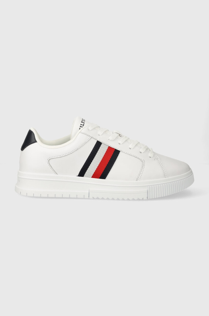 Kožne tenisice Tommy Hilfiger SUPERCUP LTH STRIPES ESS niska bijela FM0FM04895