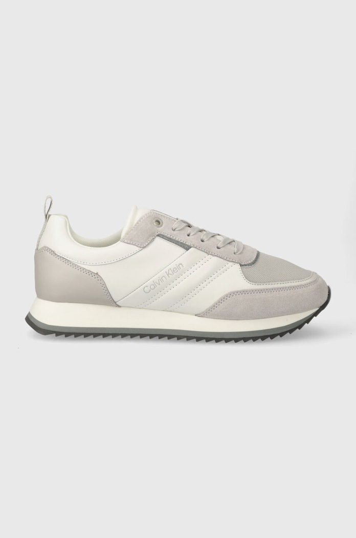 Calvin Klein bőr sportcipő LOW TOP LACE UP MIX bevonatos bőr szürke HM0HM01280