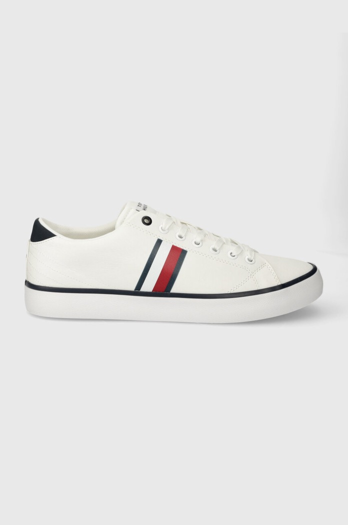 Ниски кецове Tommy Hilfiger TH HI VULC LOW STRIPES MESH Planet friendly бял FM0FM04946