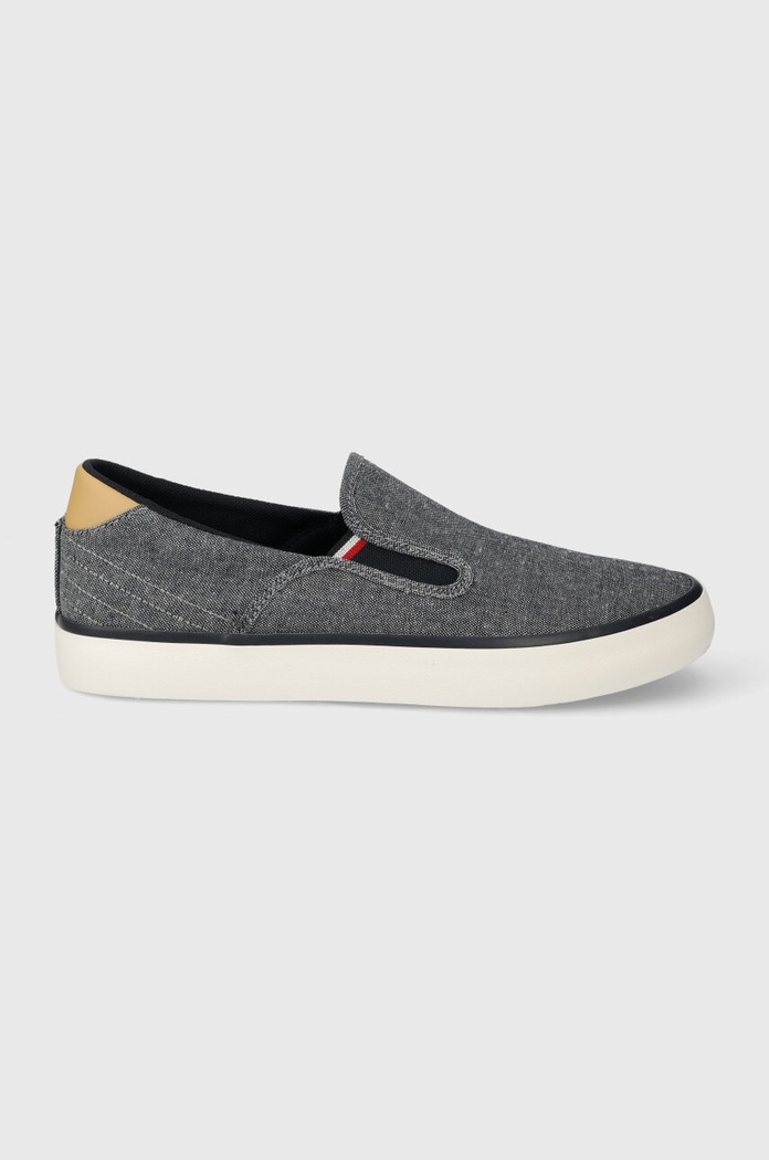 Tenisky Tommy Hilfiger TH HI VULC LOW SLIPON CHAMBRAY slip on námořnická modř FM0FM04947