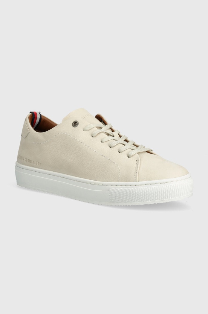 Kožené tenisky Tommy Hilfiger PREMIUM CORPORATE LTH SEASONAL nízký béžová FM0FM04965
