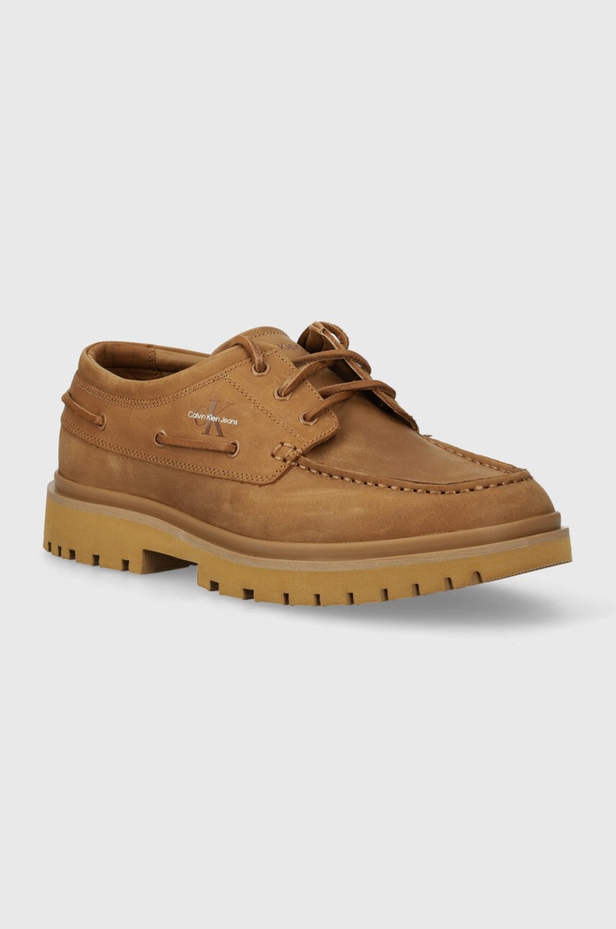 Calvin Klein Jeans mokasyny skórzane HYBRID BOAT SHOE SLIPON LH BTW skóra licowa beżowy YM0YM00937