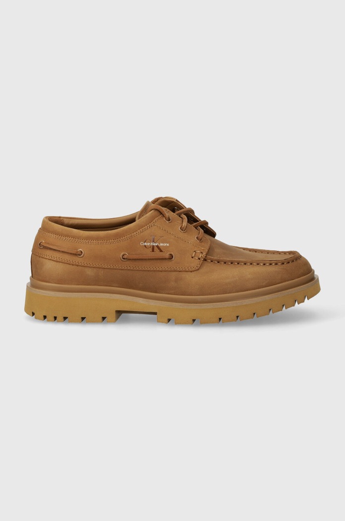 Calvin Klein Jeans mokasyny skórzane HYBRID BOAT SHOE SLIPON LH BTW YM0YM00937 beżowy SS24