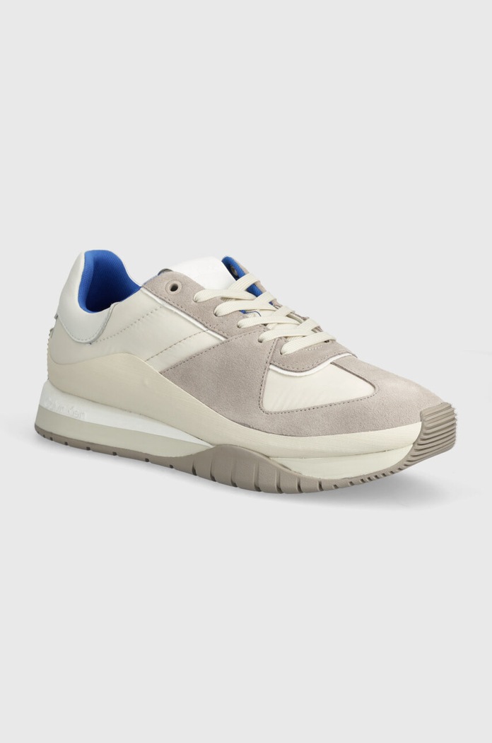 Sneakers Calvin Klein LOW TOP LACE UP MIX δέρμα σαμουά μπεζ HM0HM01403