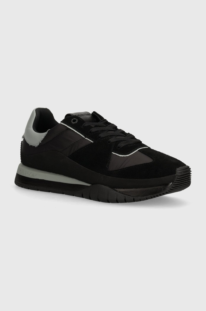 Sneakers Calvin Klein LOW TOP LACE UP MIX δέρμα σαμουά μαύρο HM0HM01403