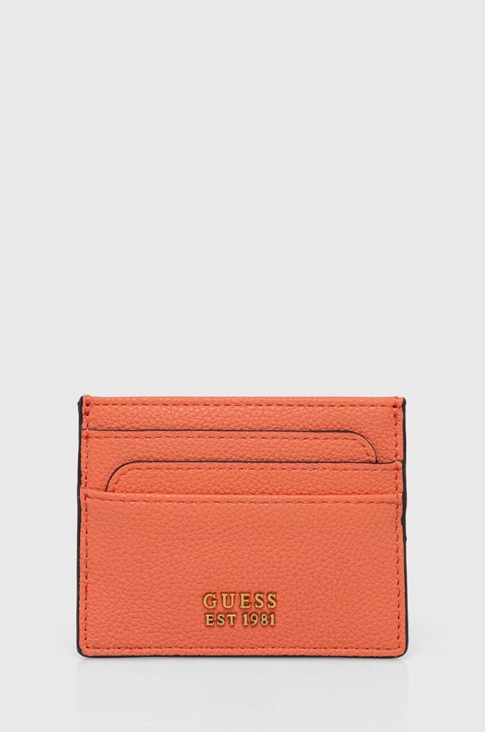 Etui za kartice Guess Imitacija zrnatega usnja oranžna SWVA92.22350