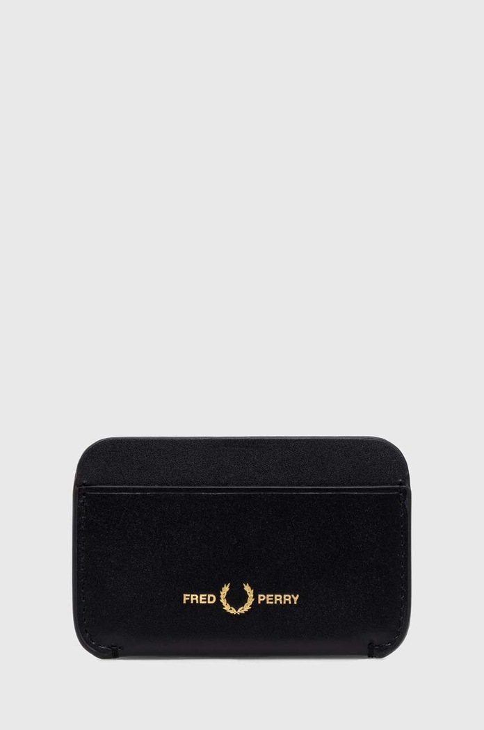 Fred Perry leather card holder Burnished Leather Cardholder plain black L4334.102