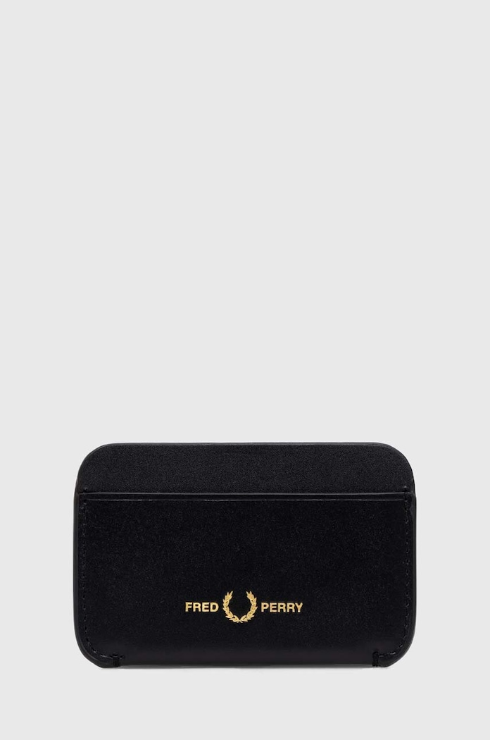 Fred Perry leather card holder Burnished Leather Cardholder plain black L4334.102