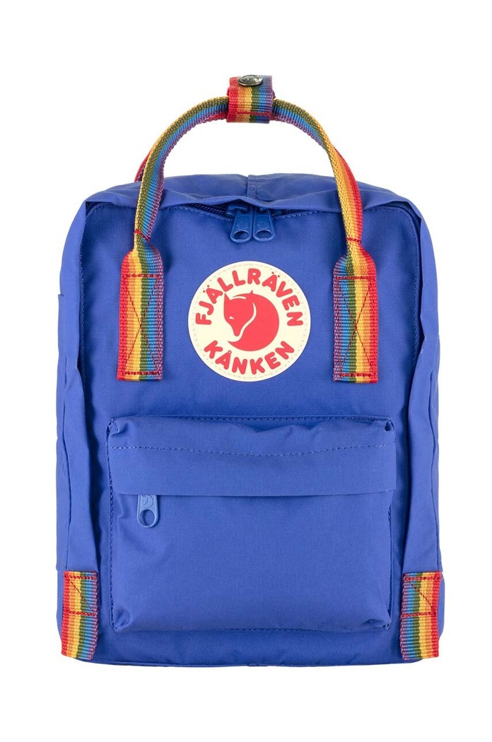 Ruksak Fjallraven Kanken Rainbow Mini natpis mornarsko plava F23621.571