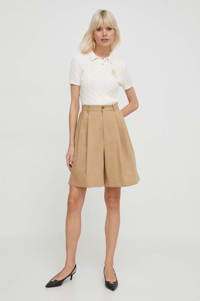 Lauren Ralph Lauren sweter z krótkim rękawem damski bawełniany 200932224 beżowy SS26