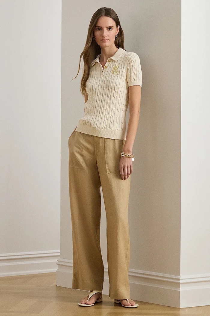 Odzież Lauren Ralph Lauren sweter z krótkim rękawem damski bawełniany 200932224 beżowy