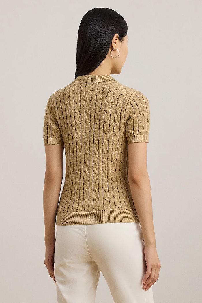 Lauren Ralph Lauren pulover cu mânecă scurtă pentru femei, din bumbac 200932224 bej SS26