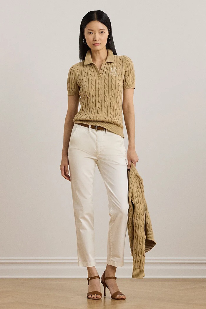 Îmbrăcăminte Lauren Ralph Lauren pulover cu mânecă scurtă pentru femei, din bumbac 200932224 bej