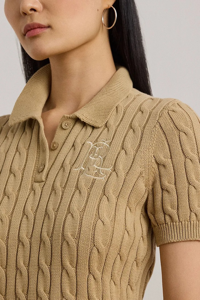 Lauren Ralph Lauren pulover cu mânecă scurtă pentru femei, din bumbac bej 200932224
